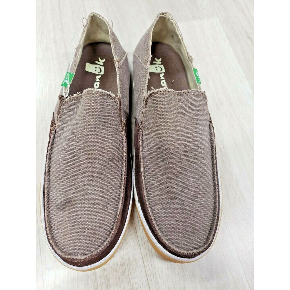 SANUK WOMENS SLIDE ON  TWO TONE BROWN CANVAS SLIP ON SIZE US 8 EUR 39 NWDOB